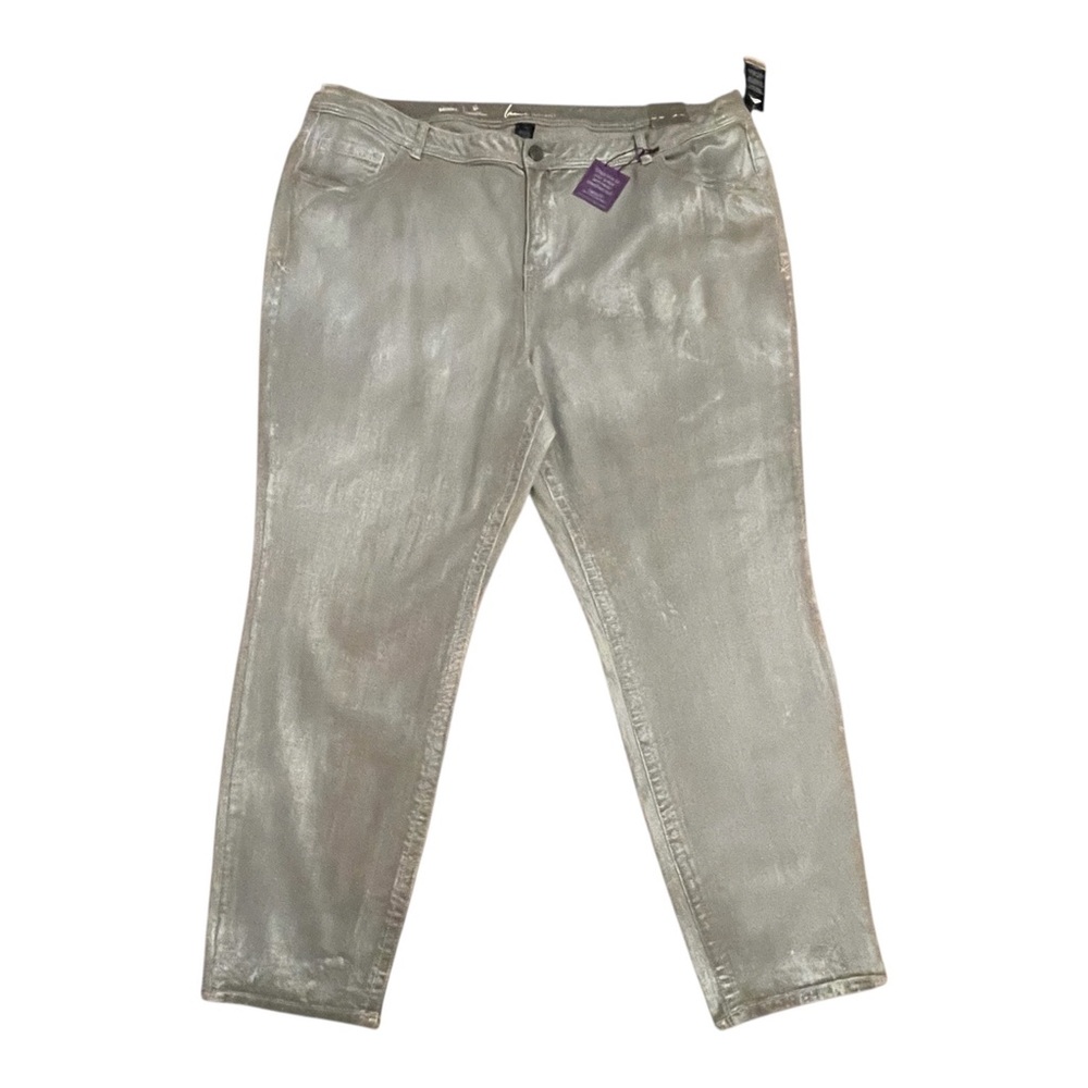 Lane Bryant Genius Fit Jeans Gray Silver Foil Shimmer Plus Sz 28 NWT